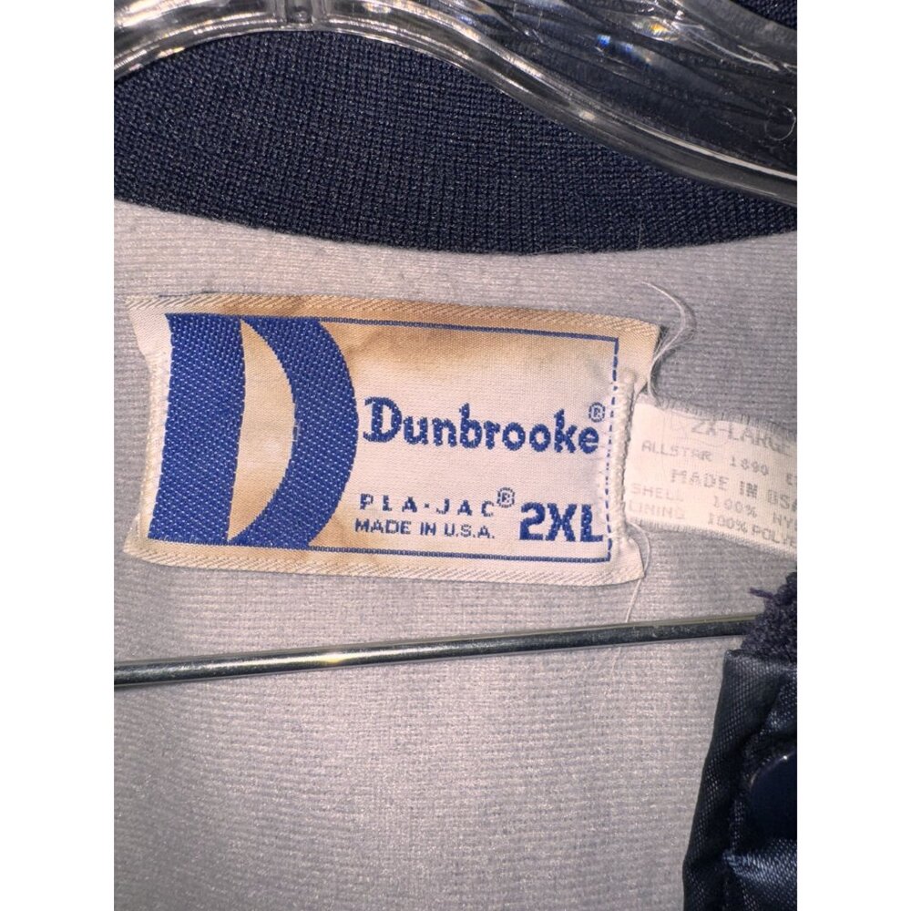 Vintage Dunbrooke Pla-Jac Navy Satin Bomber Jacket 2XL Family Service Associatio - Picture 2 of 5